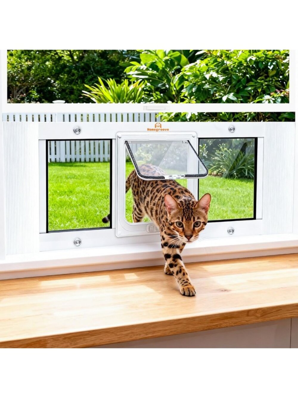 Adjustable Cat & Dog Window Door Insert, Fits 27"-32" Width, Aluminum Frame